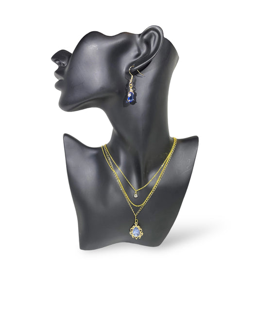 Gold Plated Layered Chain Necklace and Earring Set
